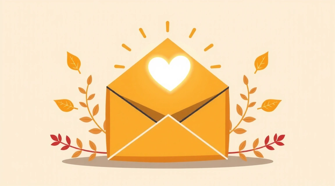 Illustration de remerciement, une enveloppe avec un cœur et des plantes médicinales